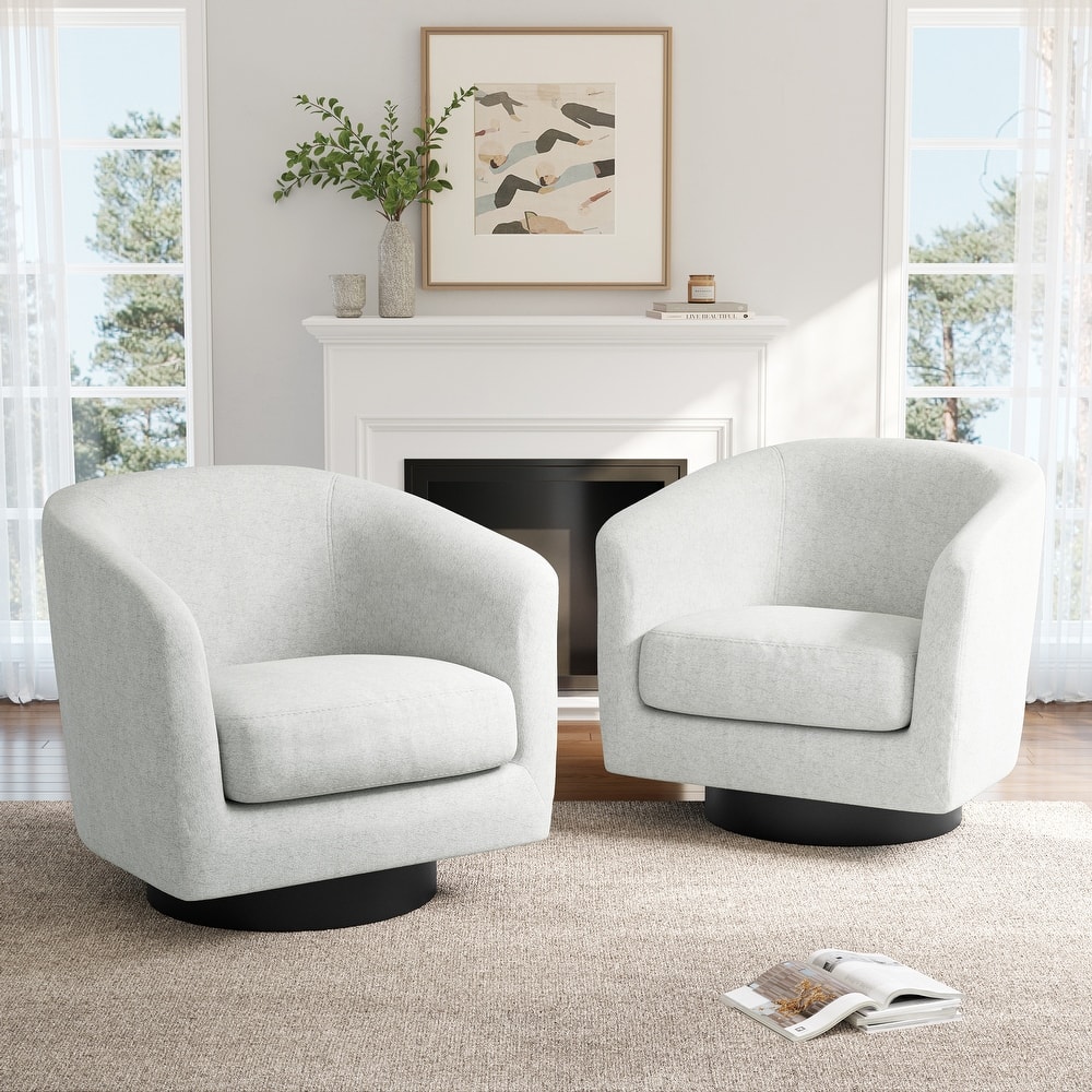 2 Set 360°Swivel Fabric Accent Chairs Barrel Armchairs