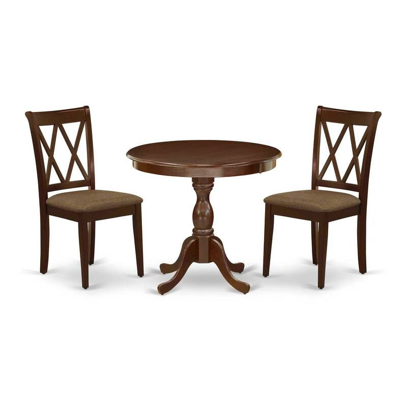 HomeStock 3-Piece Mahogany Finish Solid Wood Top - Dining Room Set - Seats 4