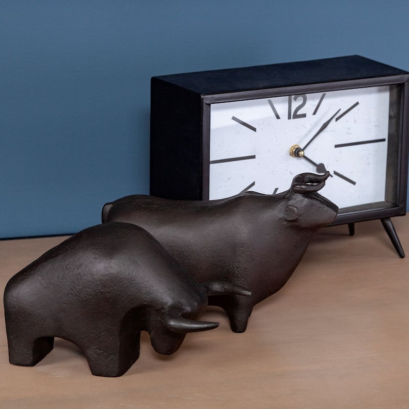 Taurus I Gold Cast Aluminum Bull Decorative Object - 9.0L x 4.0W x 6.0H - Black