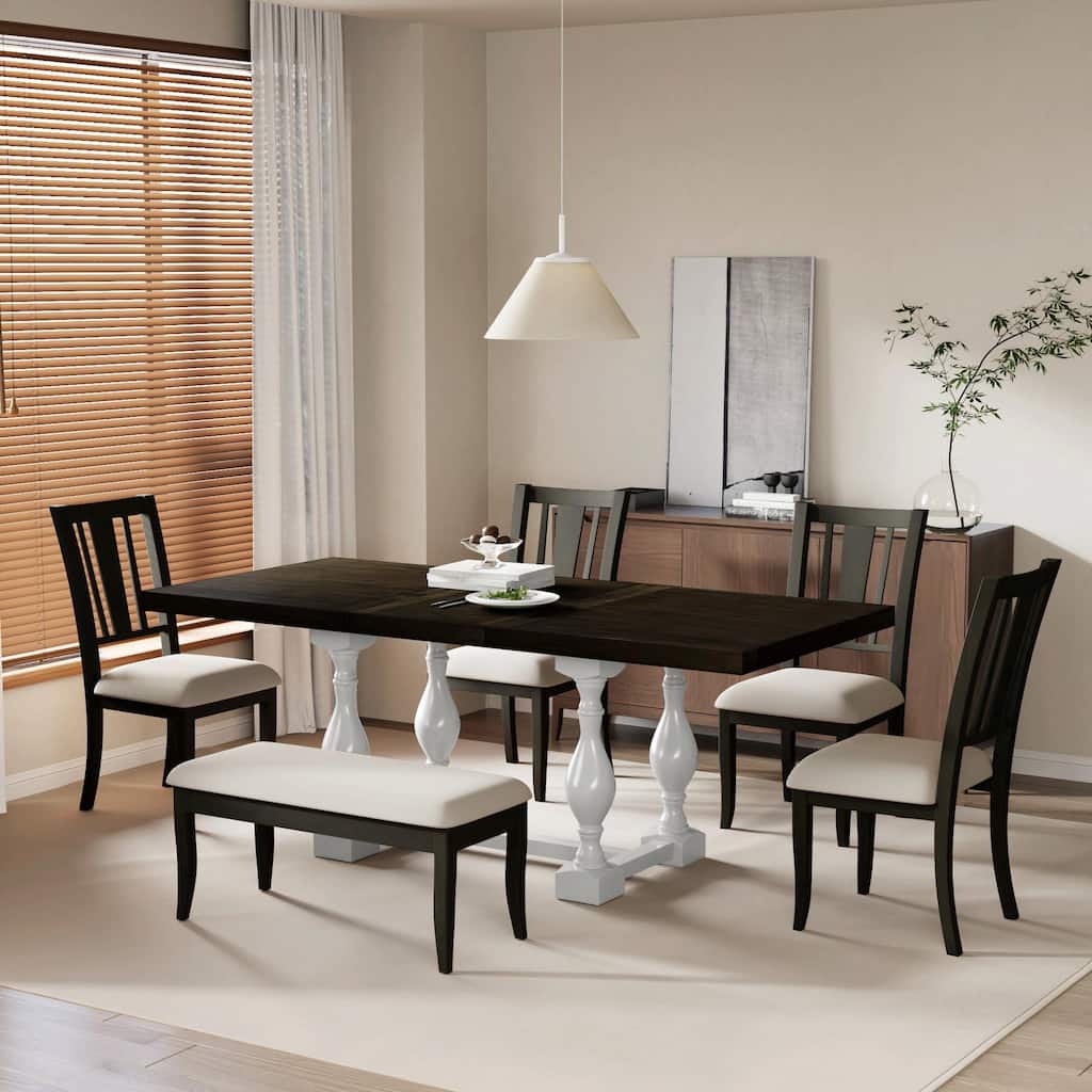 Traditional 6-Piece 78-Inch Trestle Extendable Dining Table Set
