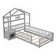 preview thumbnail 15 of 15, Twin Size House-Style Headboard Floor Bed with Fence Guardrails and Cushion Stand - Stylish and Safe