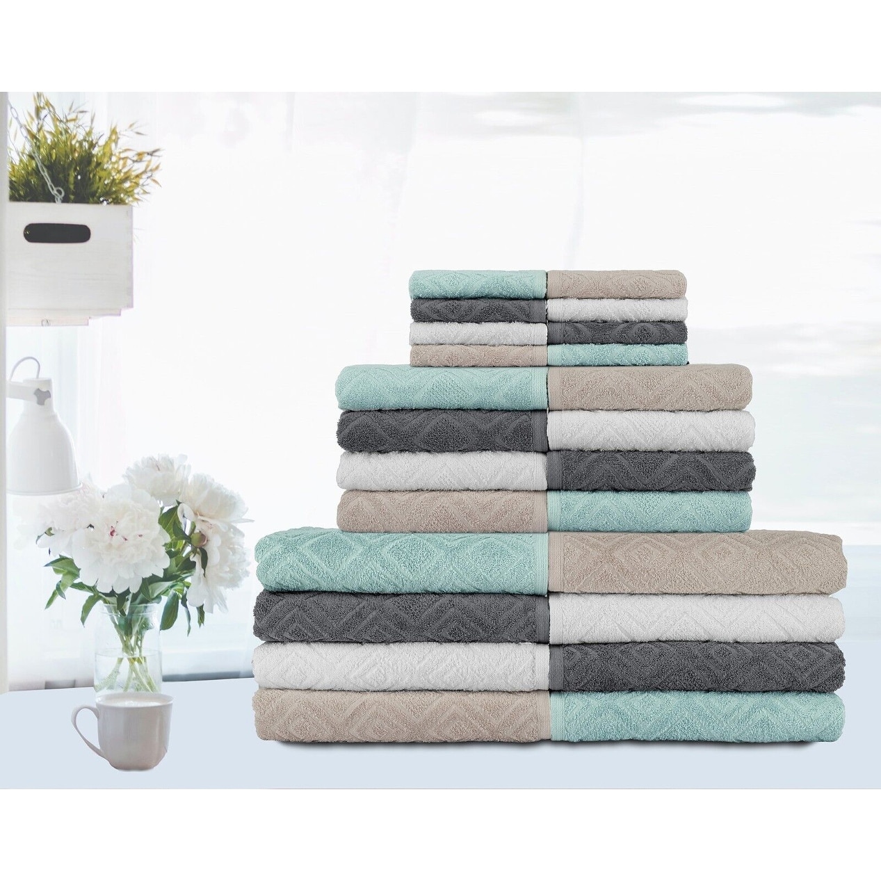 Luxury Larue Jacquard Diamond Bath Towel Set 6-Piece-image