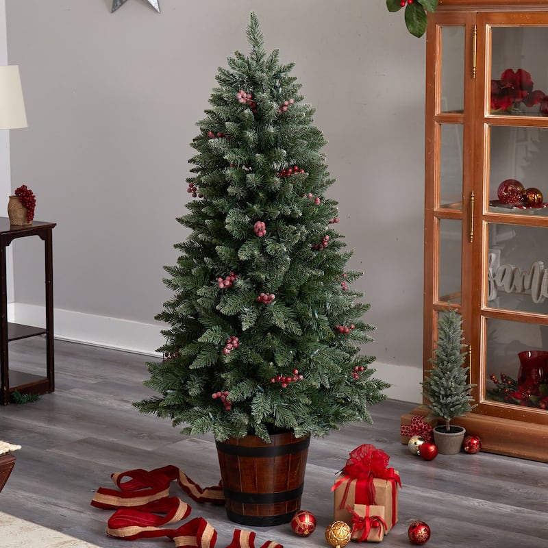 5Ft Pre-Lit Christmas Tree Southwestern Aspen Design, Holiday Decor, Festive Lights, Bendable Branches - Green - 60