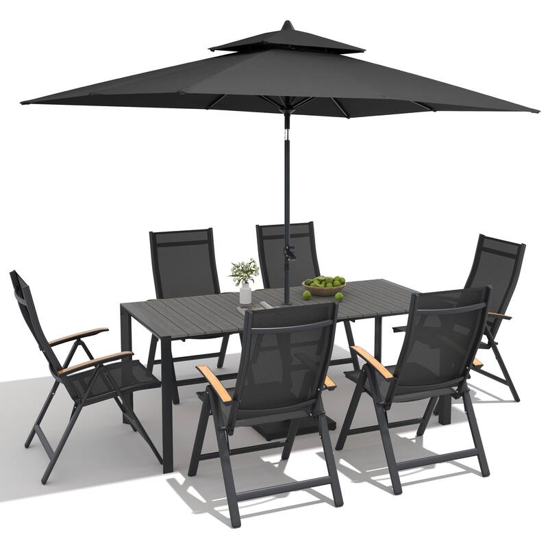 9/11-Piece Outdoor Patio Dining Set Aluminum Dining Table and Chairs w/10 ft Market Umbrella and Base