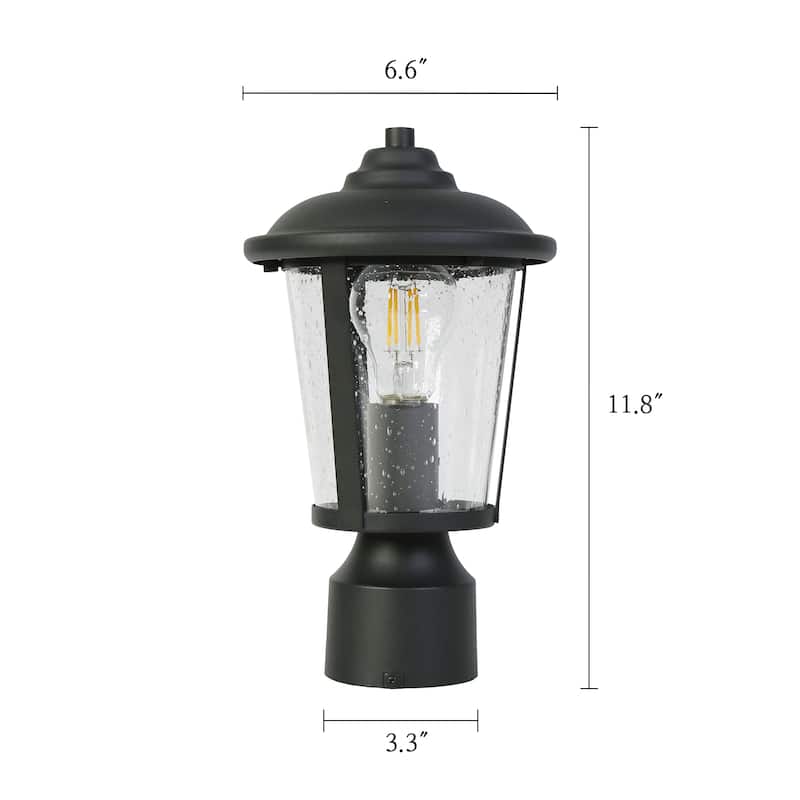 Modern Black Seeded Glass Farmhouse Cylinder Outdoor Post Lights for Garage Porch - L 6.6"* W 6.6"* H 11.8"