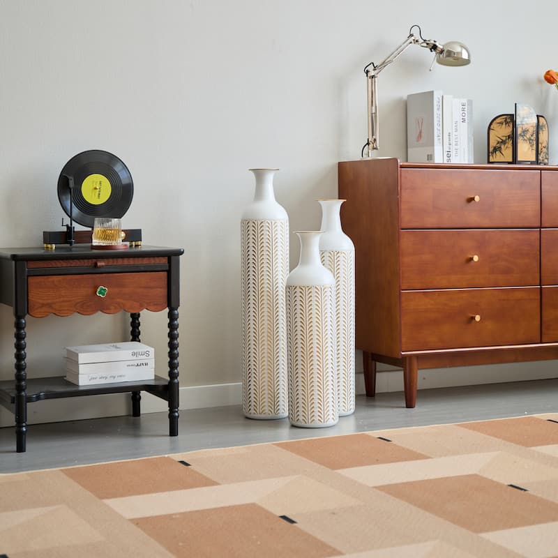 Floor Metal Vase Modern Style White Metal Vase 3-Piece Set Gorgeous Home Decoration Large Glazed Metal Vase