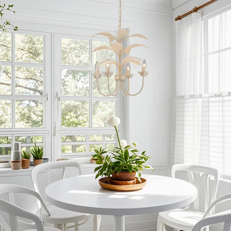 Lana 4-Light Brushed White Modern Coastal Mini Chandelier - 19 In. Wide