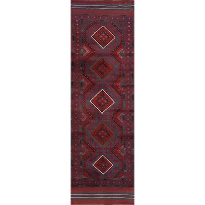 Hand Knotted Oriental 100% Wool Carpet Traditional Tribal Navy Blue & Blues Balouch Runner Rug - 8' 3'' X 1' 10''