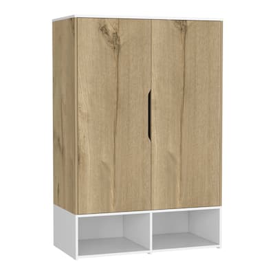 Rosie Armoire with Two Doors , Open Shelves, Concealed Five Shelves and Hanging Rod - N/A