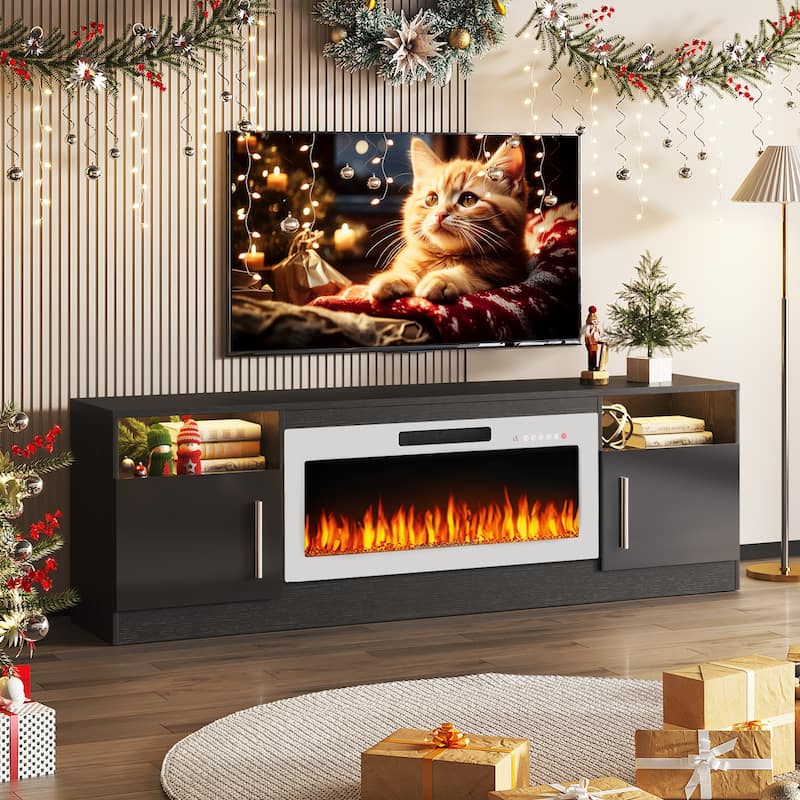 Bossin 70" Fireplace TV Stand with 36" Electric Fireplace, TV Stand for TVs Up to 80", 16 Colors LED Lights/Entertainment Center