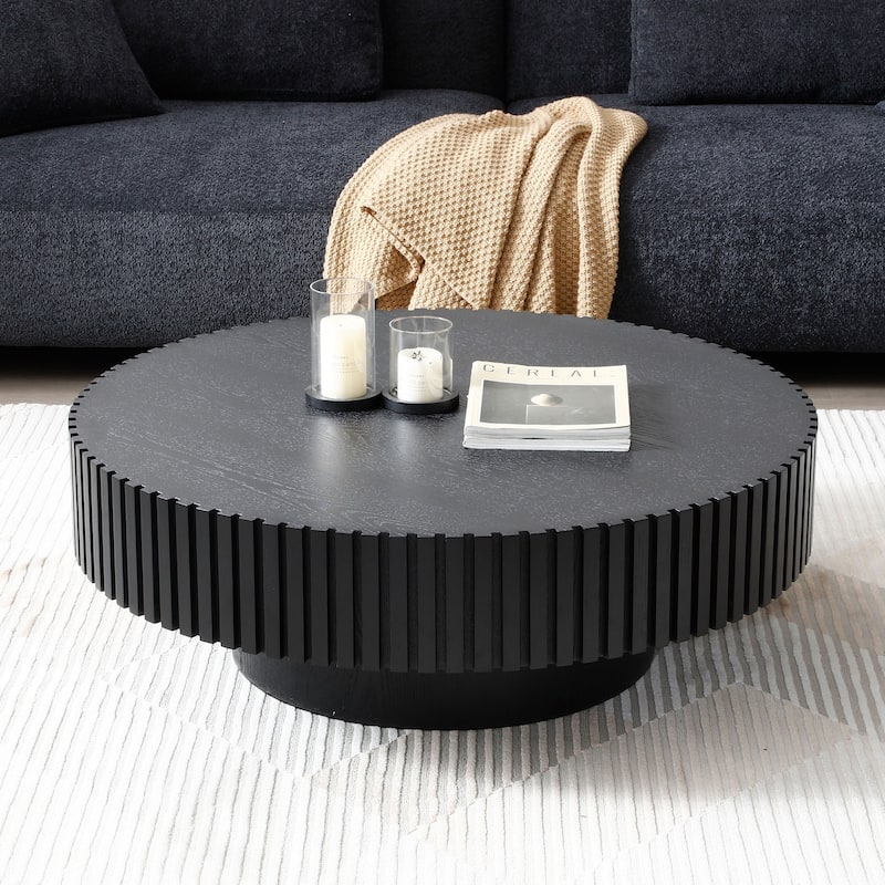 31.49" Round Low Coffee Table, Modern Circle Coffee Table, Drum Fluted Accent Side Table Center Table for Living Room, Office