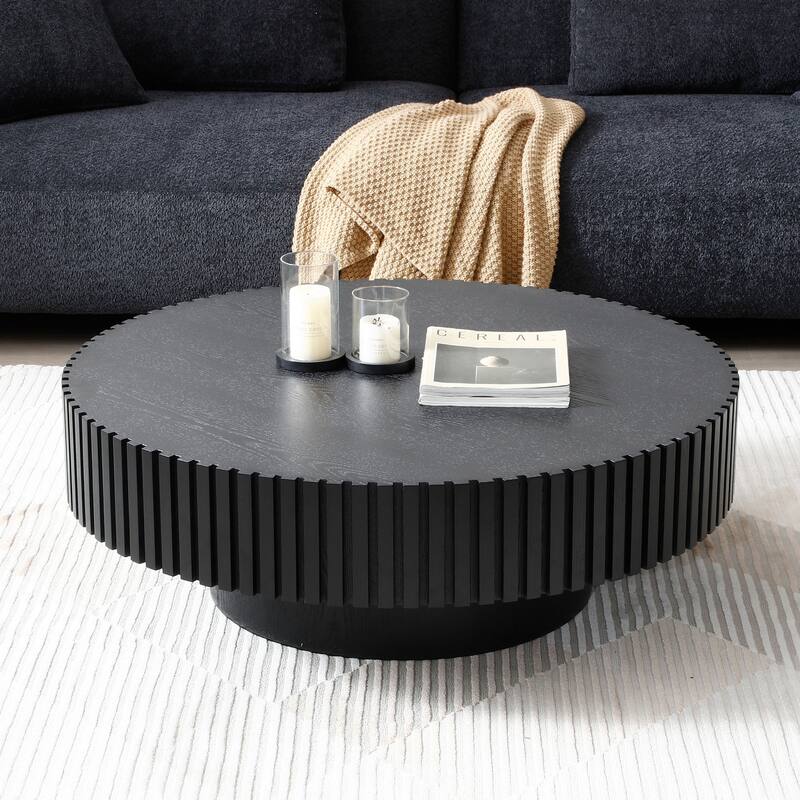 35.43" Round Coffee Table, Small Coffee Table for Apartment, Modern Living Room Coffee Table with Sturdy Pedestal