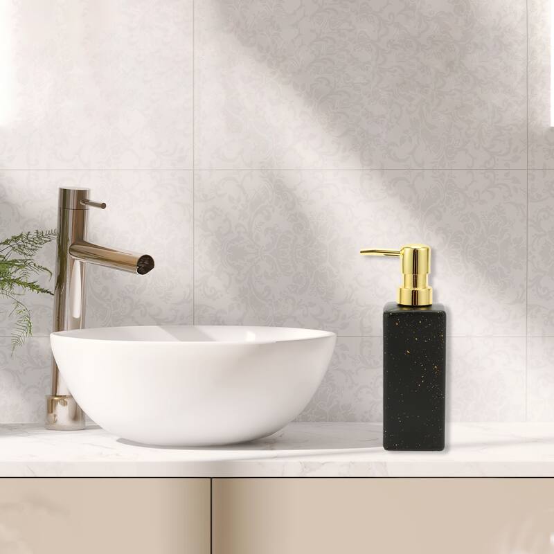 Square Simple Soap Pump Dispenser for Laundry Rooms 350ml 1 Pcs - Black Gold Tone