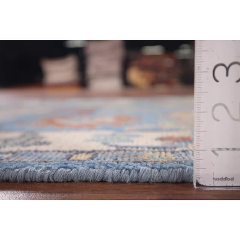 Light Blue Oushak Oriental Runner Rug Hand-Knotted Wool Carpet - 2'5"x 13'9"