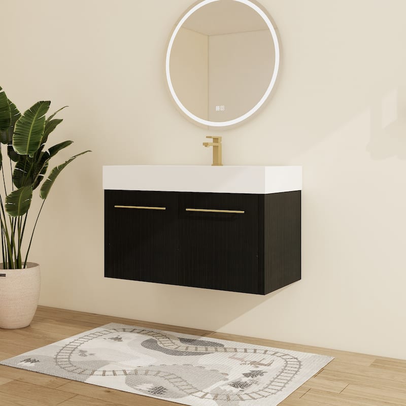 Malwee 24"/30"/36"/48" Floating Bathroom Vanity with Sink, Wall Mounted Bathroom Vanity with Soft Close Doors - 35.4"×18.1"×22.4"