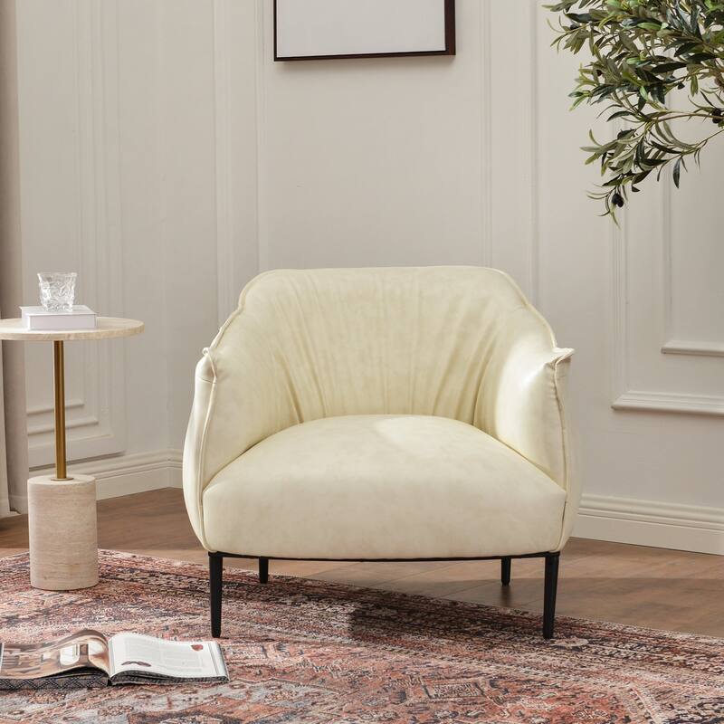 KINWELL 33" Wide Faux Vegan Leather Upholstery Barrel Accent Chair