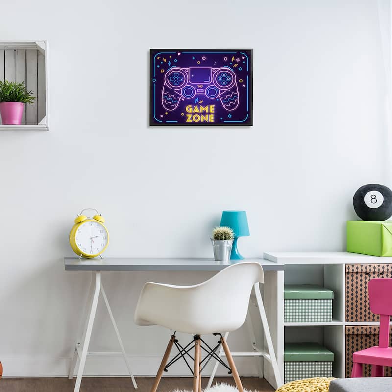 Stupell Vivid Neon Style Game Zone Arcade Gamer Sign Framed Wall Art - Pink