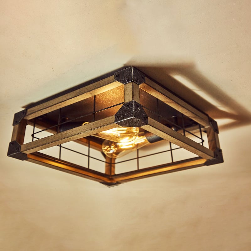 2 Light Caged Square / Rectangle Flush Mount - 12.97"x12.97"x5.83"