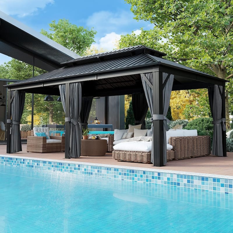 Hardtop Gazebo with Double Galvanized Steel Roof - Grey--20'x12'