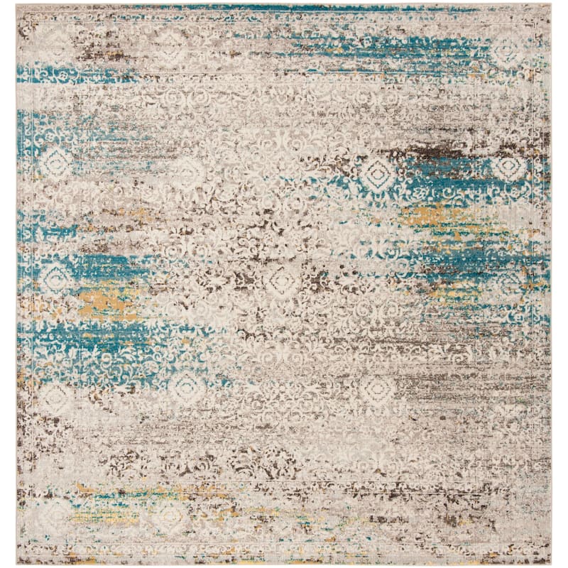 SAFAVIEH Aria Anet Vintage Boho Oriental Rug - 6'5" Square - Blue/Creme