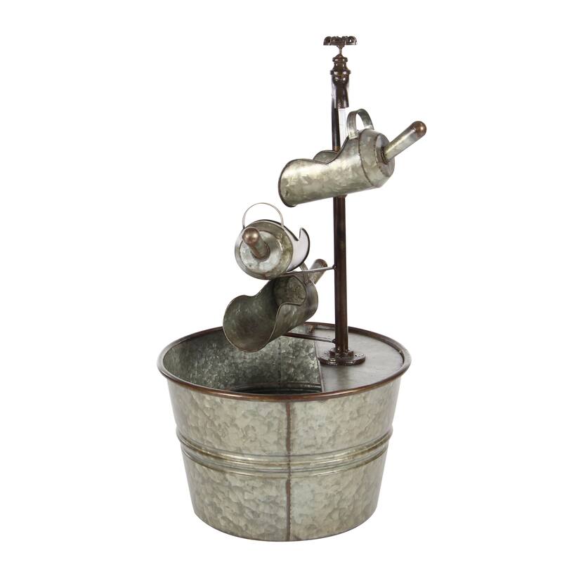 Gray Metal Fountain with Watering Cans