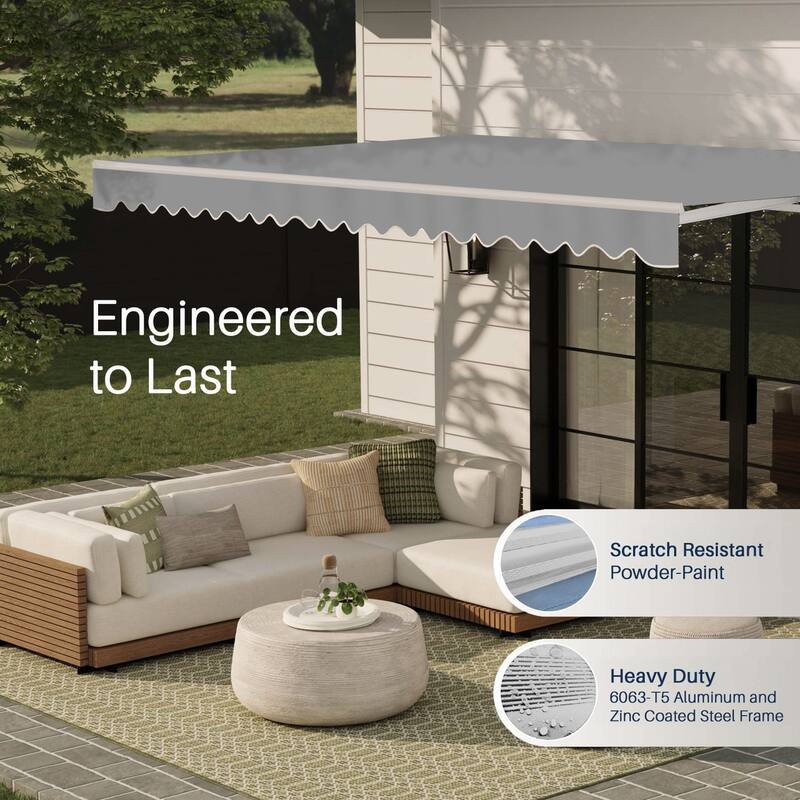 ALEKO Caribbean Manual Retractable Patio Awning - White Frame - Silver Gray - 10 x 8 Feet