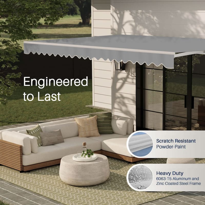 ALEKO Caribbean Motorized Patio Awning - White Frame - Silver Gray - 10 x 8 Feet