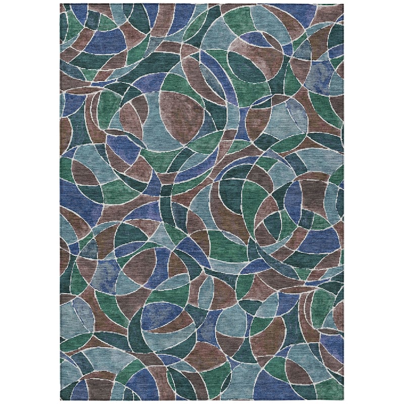 Machine Washable Indoor/Outdoor Casual Mosaic Chantille Rug
