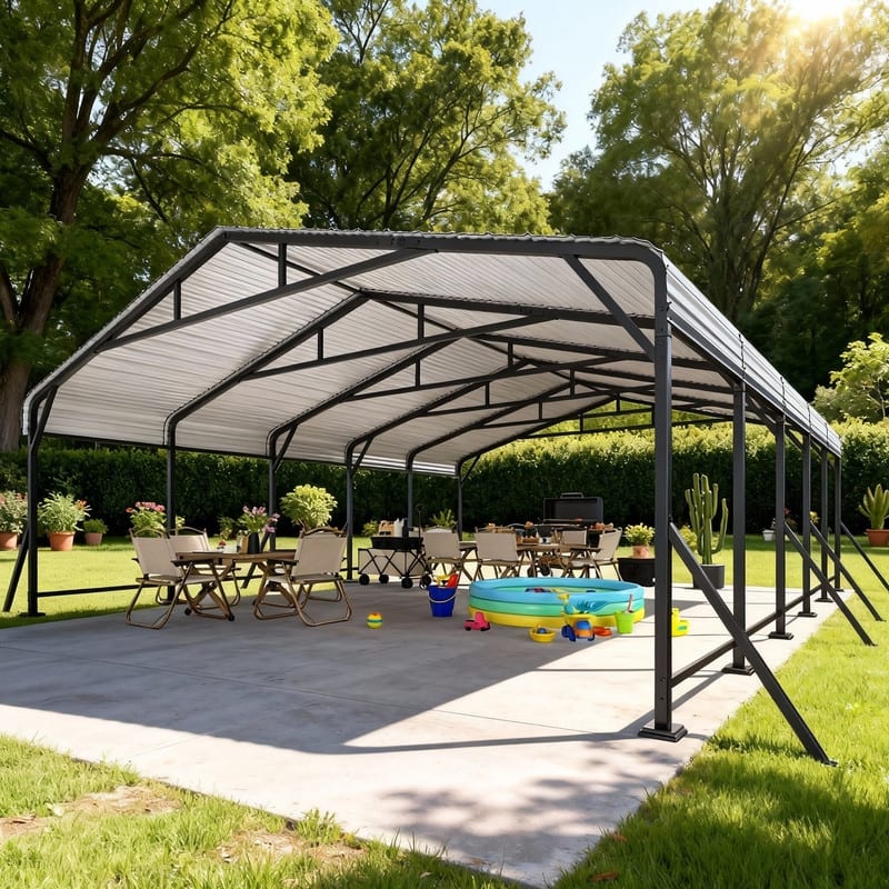 EROMMY Heavy Duty Metal Carport with Extra Support Poles, UV & Waterproof Car Canopy for Outdoor Vehicle Shelter