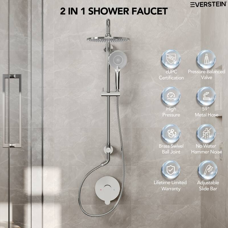Wall Mount Pressure-Balanced Shower System 10"Rainfall Shower Head with Slider Bar Handheld