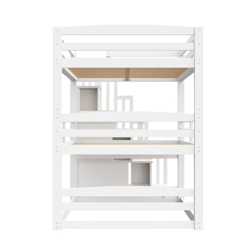 Roomfitters Full Triple Bunk Bed with Storage Staircase, Separable Design