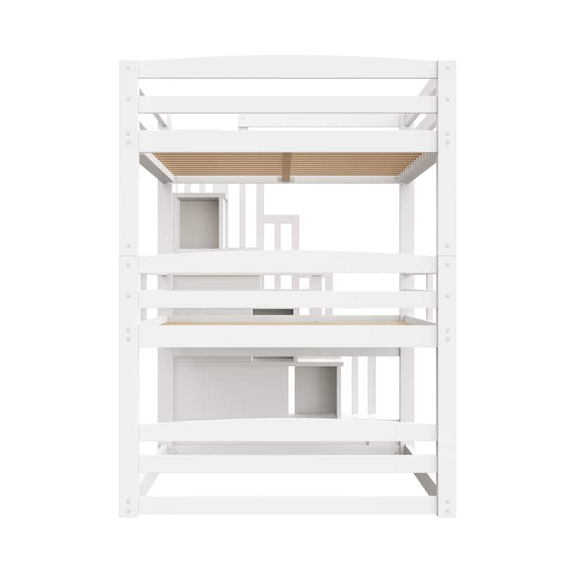 Separate Design Triple Bunk Bed with Storage Staircase, Converts to Bunk Bed and Platform Bed
