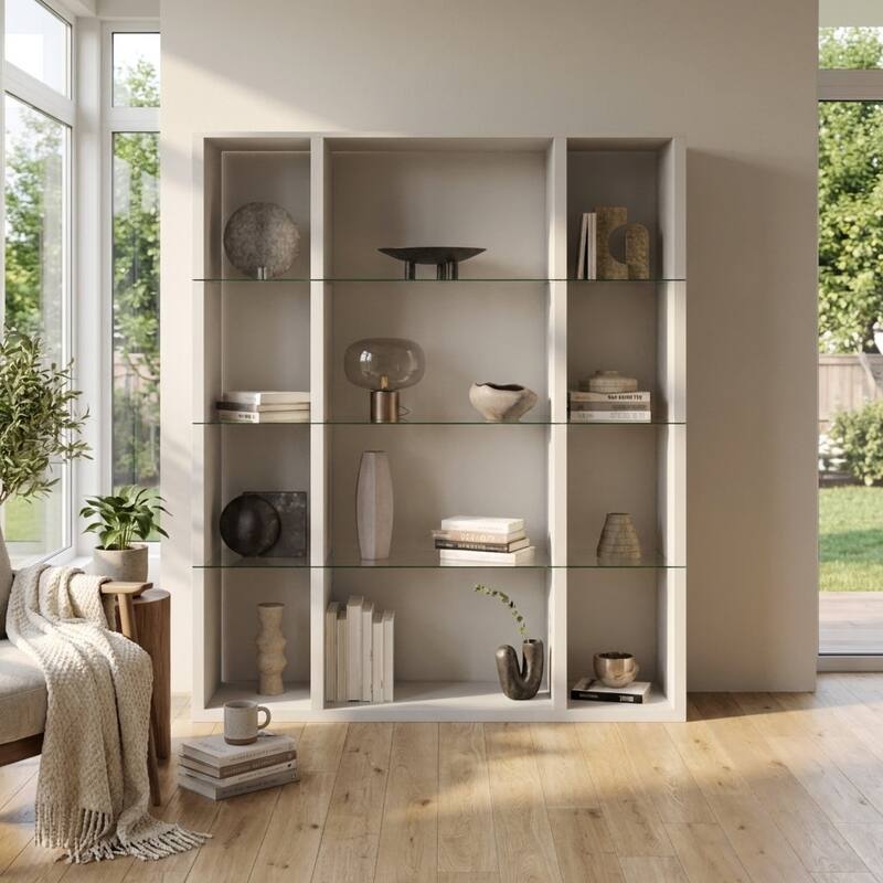 Meble Furniture Napoli 59" Modern Bookcase - Matte Media Shelf with European Craftsmanship, 70.5" Tall Freestanding Bookshelf