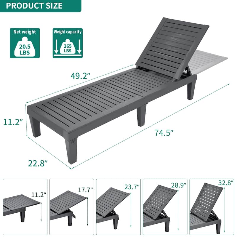Outdoor Chaise Lounge Chairs (Set of 2) with Adjustable Backrest