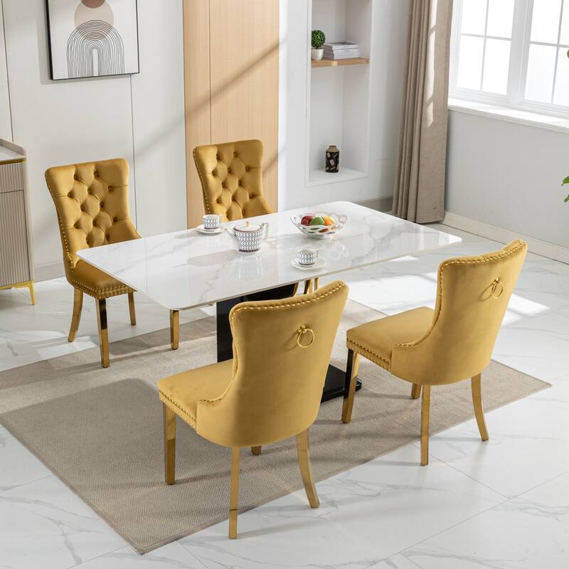 Velvet Dining Chairs Set of 2, Tufted Upholstered Dining Room Chairs, Kitchen Chair with Back Ring Pull & Nailhead Trim