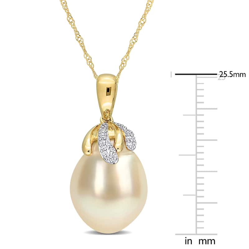 Miadora Golden South Sea Cultured Pearl and Diamond Accent Drop Pendant in 14k Yellow Gold (9-10mm)