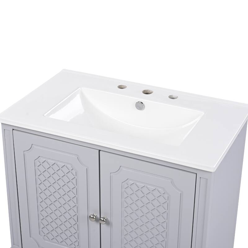 60" Bathroom Vanity with Double Ceramic Sink Combo Set, 2 Free Standing Cabinet with Soft-closing Door Organizers, 2 Drawers