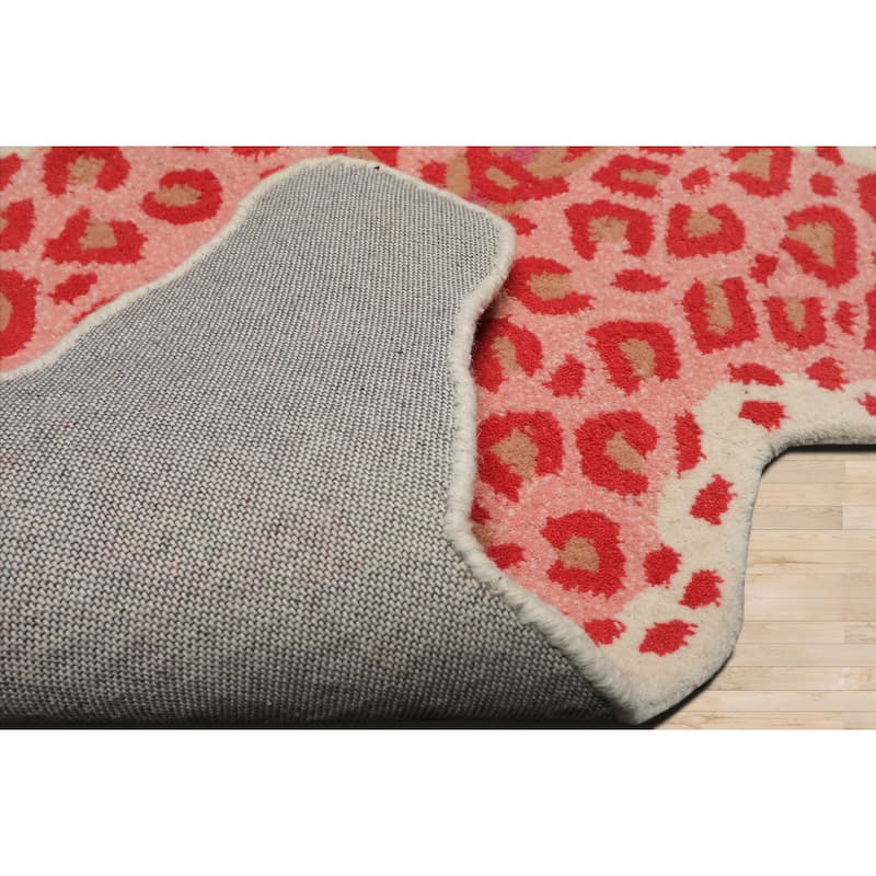 3'x5' Red and Ivory Hand-Tufted Wool Rug Featuring Modern Tiger Print - 3' x 5'