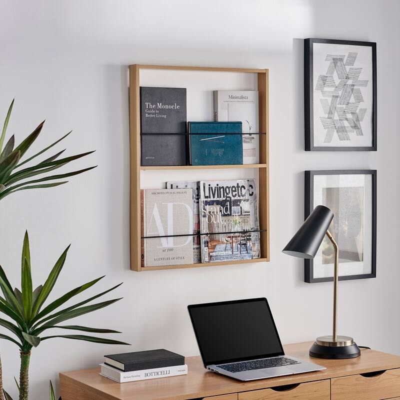 Danya B. Steiner Beech Square Modern 2-Tier Kids Wall Mounted Bookshelf with Contrasting Black Rods