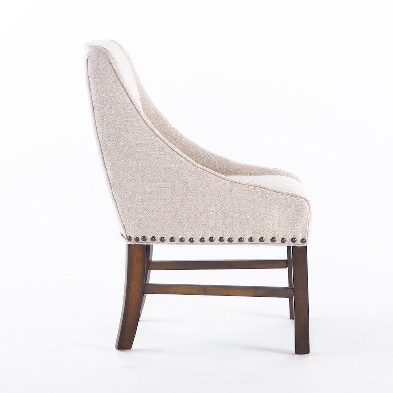 Roomfitters Upholstered Dining Armchair with Nailhead Trim and Curved Backrest, Elegant Accent Chair