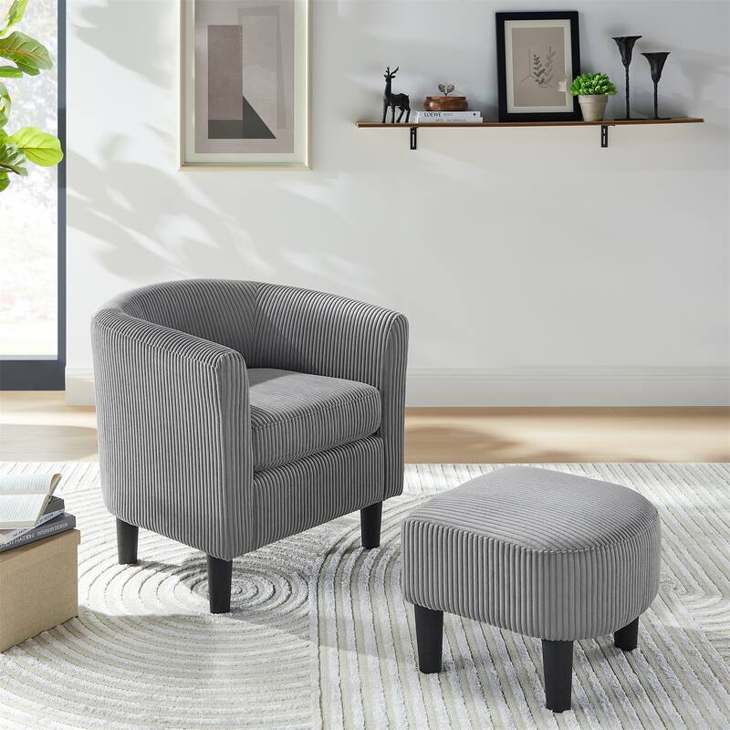 Modern Corduroy Upholstered Accent Chair with Ottoman