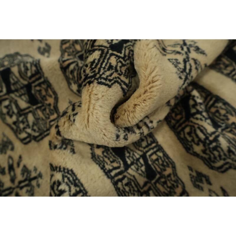 Hand Knotted Oriental 100% Wool Carpet Traditional Geometric Beige & Ivories Bokhara Runner Rug - 7' 4'' X 1' 6''