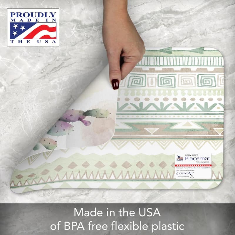 Watercolor Cacti 4 Pack Reversible Easy Care Flexible Plastic Placemats Made in The USA BPA Free Easily Wipes Clean
