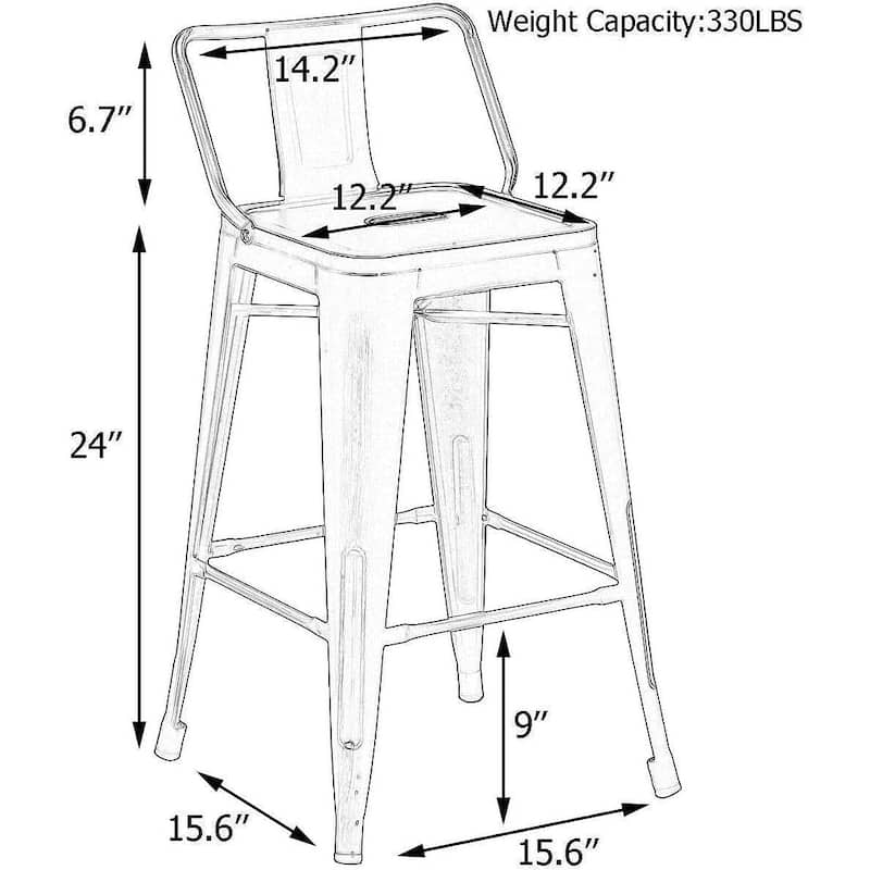 Metal Bar Stools Set of 4,Bar Stool with Low Back for Indoor/Outdoor Barstools