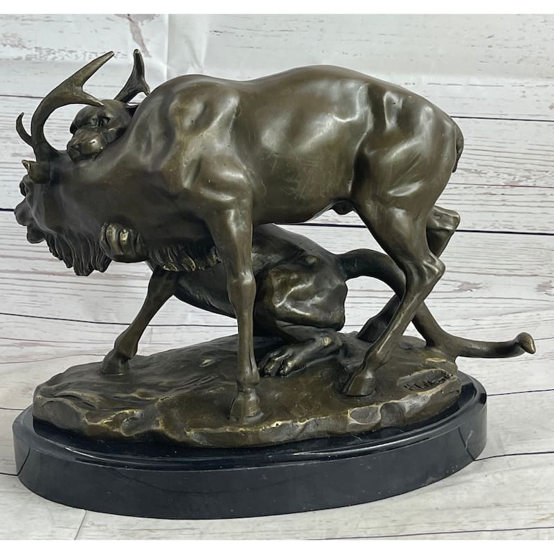 Mountain Lion Hunting Elk Deer By Pj Mene Bronze Statue Sculpture Wildlife Decor 11 Inchesx 13 Inches