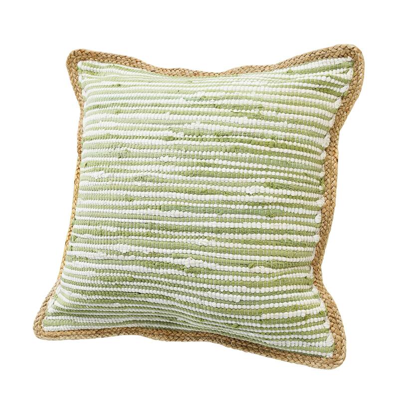 Handwoven Square Throw Pillow Cover with Flanged Border - 20" - Green and White