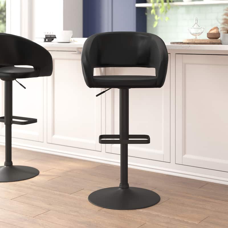 Vinyl Adjustable Height Barstool with Rounded Mid-Back - Brown Fabric