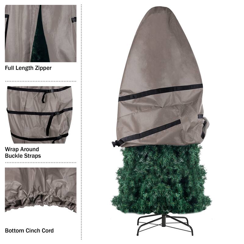 Christmas Tree Storage Bag - Upright Zippered Canvas Cover for 9-Foot Artificial Trees with Buckle Straps by Elf Stor (Gray)