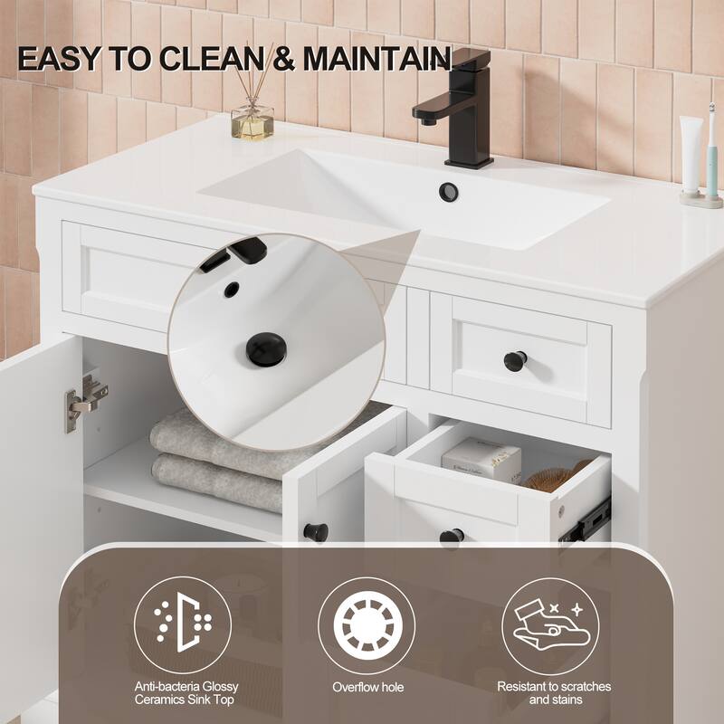 Retro Bathroom Vanity W/ Drop in Sink Combo Cabinet Set