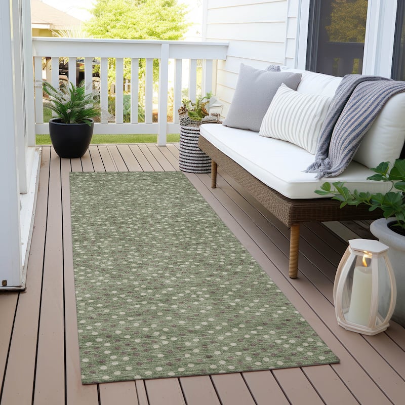 Machine Washable Indoor/ Outdoor Modern Dotty Chantille Rug - Sage - 2'3" x 7'6"